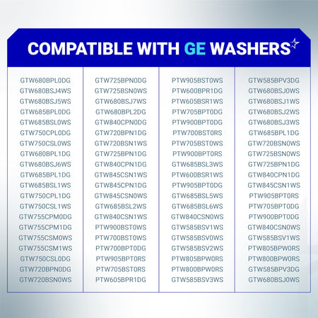Compatibility chart for WH13X26637 water inlet valve listing compatible GE washer model numbers.