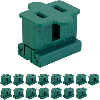 Set of 15 green female slip-on electrical cord plugs for holiday lighting and DIY cord repair.