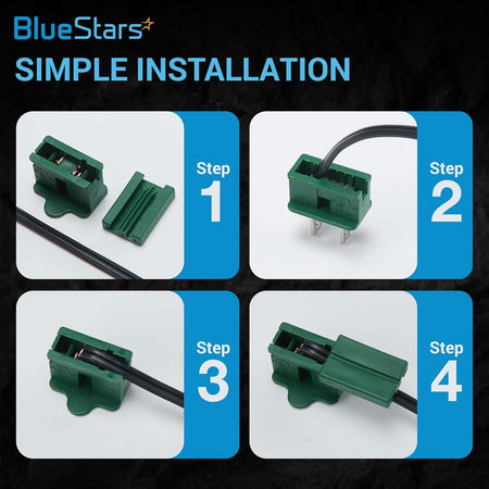 Four-step installation guide for 15 female slip plug showing wire connection process.