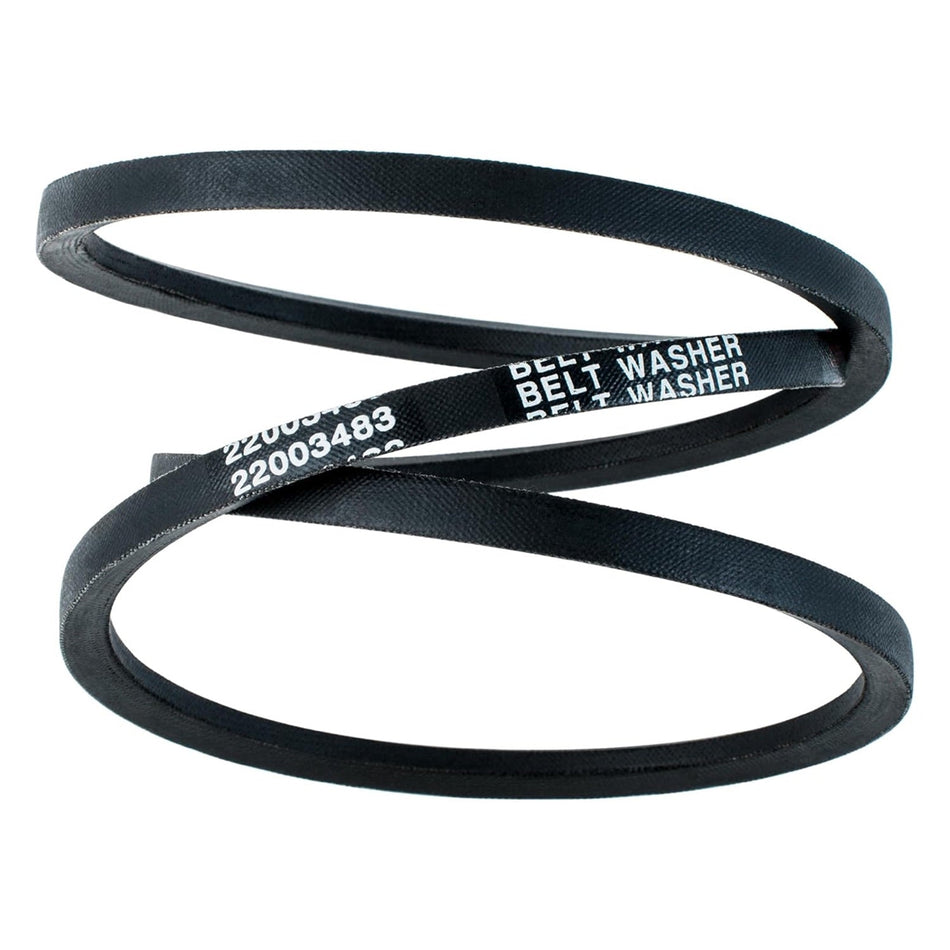 Black 22003483 washer drive belt replacement for Maytag and Jenn-Air washing machines.
