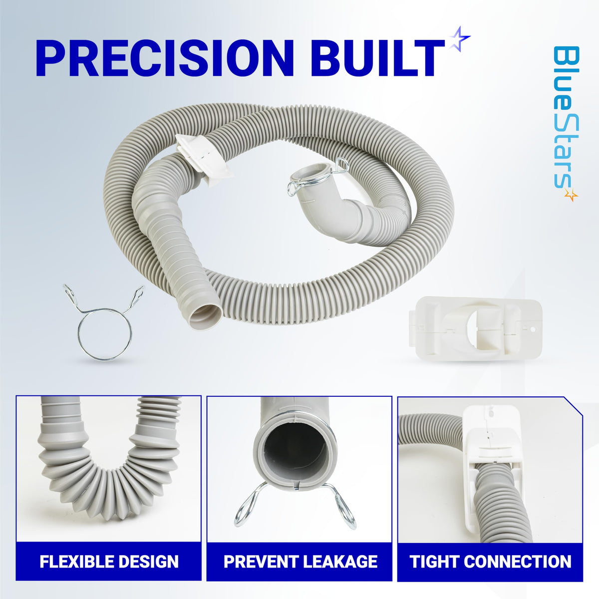 AEM73732901 washer drain hose kit with flexible corrugated tubing, metal clamps, and mounting bracket for LG and Kenmore.