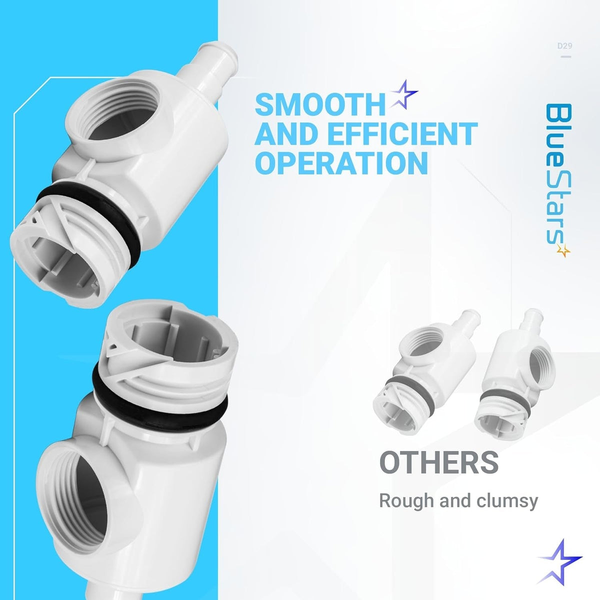 D29 UWF Universal Wall Fitting quick disconnect replacement parts showing smooth design compared to others.