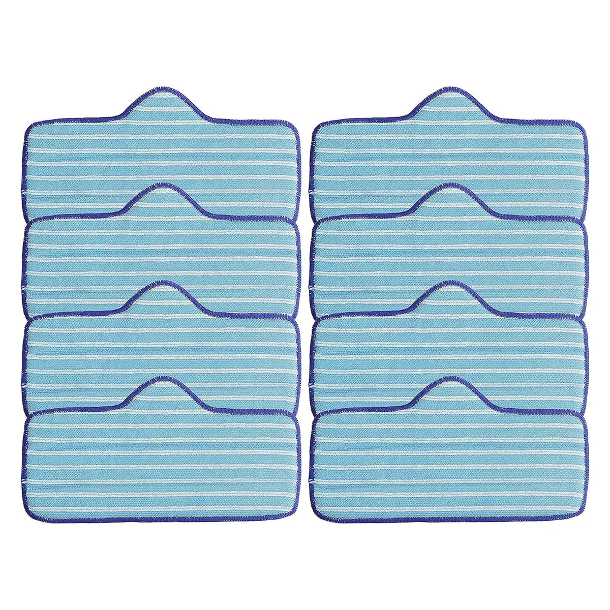 Set of 8 blue and white striped microfiber mop pads compatible with Dupray Neat steam cleaners.