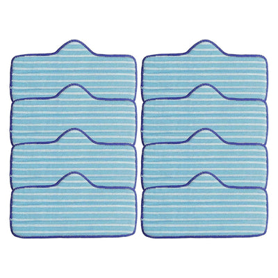 Set of 8 blue and white striped microfiber mop pads compatible with Dupray Neat steam cleaners.