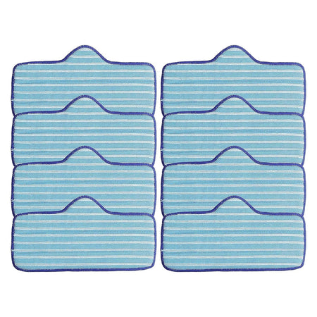 Set of 8 blue and white striped microfiber mop pads compatible with Dupray Neat steam cleaners.
