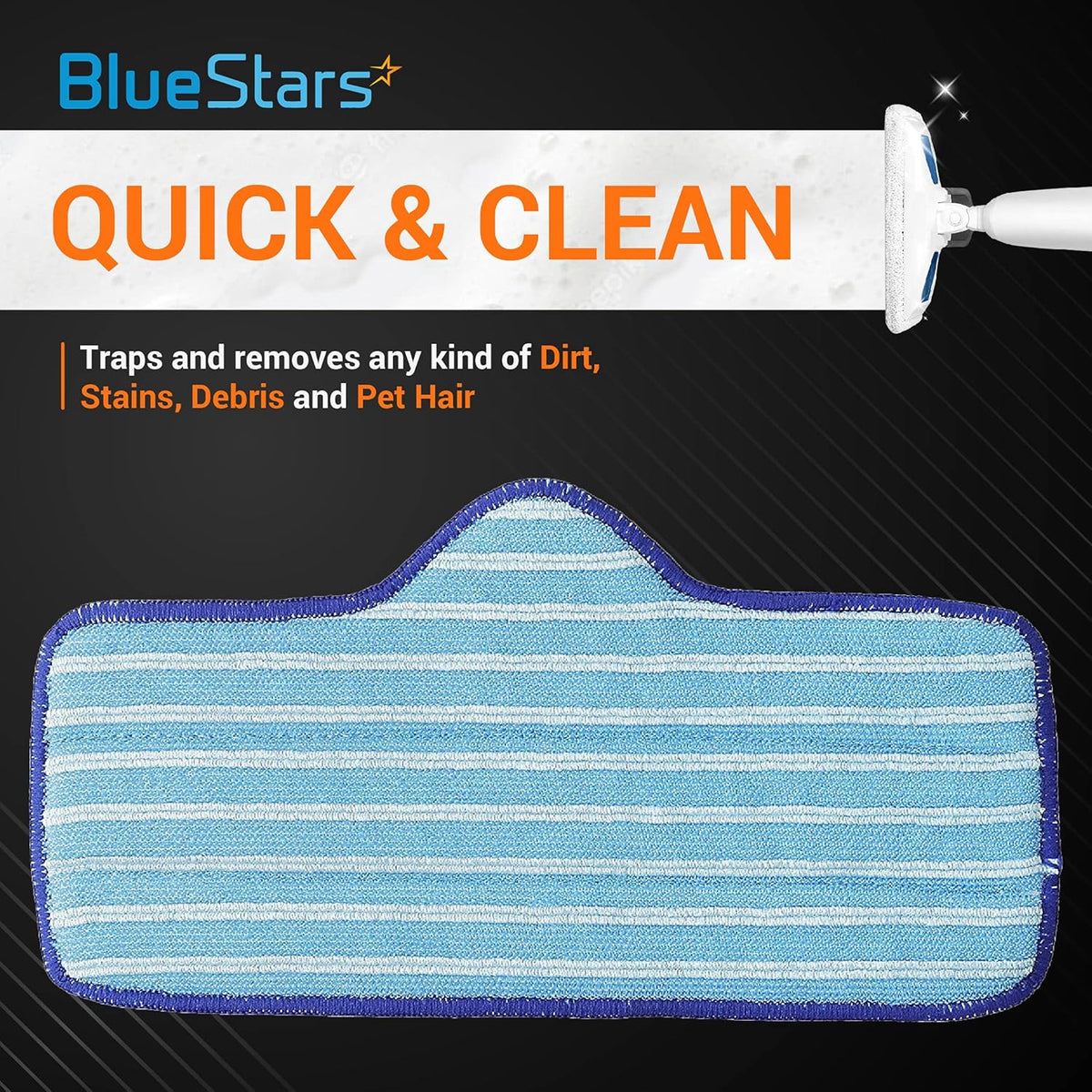 Blue and white striped microfiber mop pad for Dupray Neat steam cleaners.