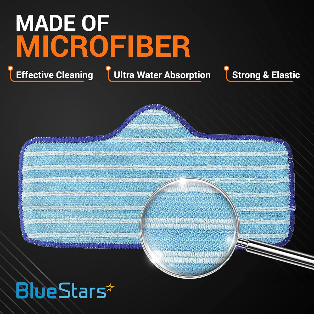 Close-up of blue and white striped microfiber mop pad for Dupray Neat steam cleaners showing fabric texture.