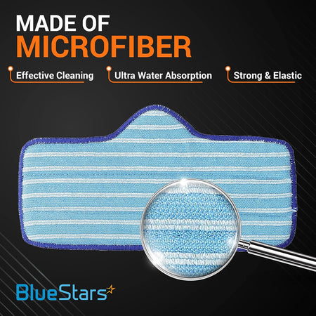Close-up of blue and white striped microfiber mop pad for Dupray Neat steam cleaners showing fabric texture.