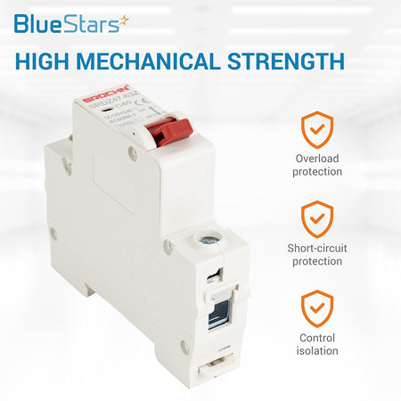 40 Amp DC miniature circuit breaker with red switch and overload protection features.