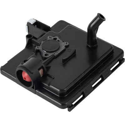 Black air cleaner primer base for Briggs & Stratton 122000 series engines with integrated red primer bulb.