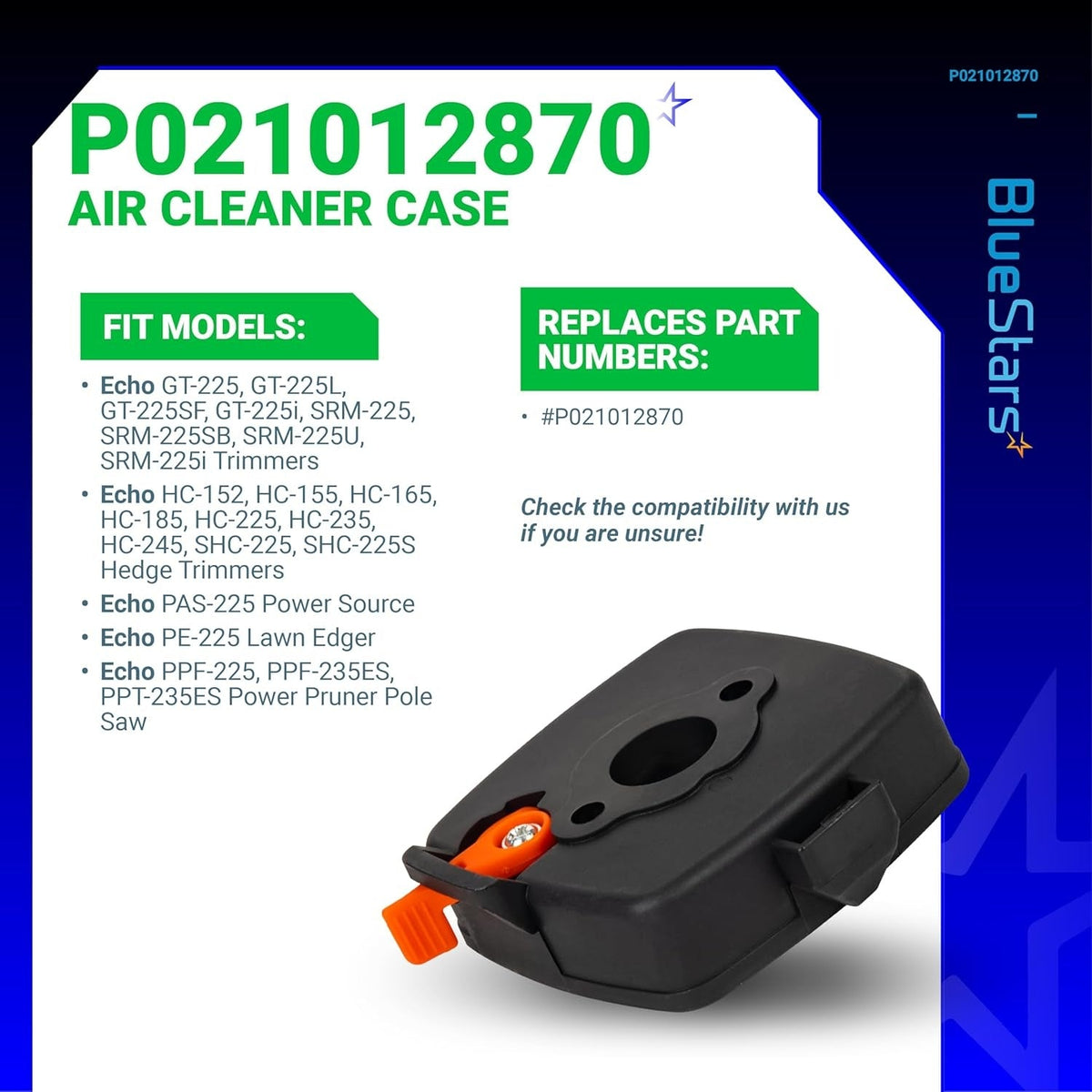 P021012870 air cleaner case assembly for Echo and Shindaiwa trimmers and hedge clippers.