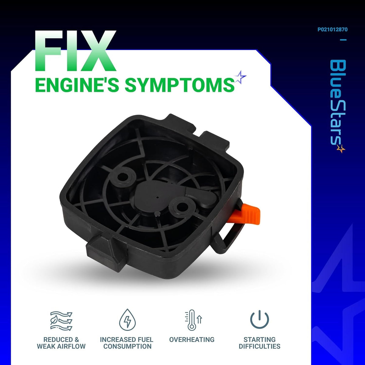 Black air cleaner case assembly for Echo and Shindaiwa trimmers, showing internal view with orange switch.