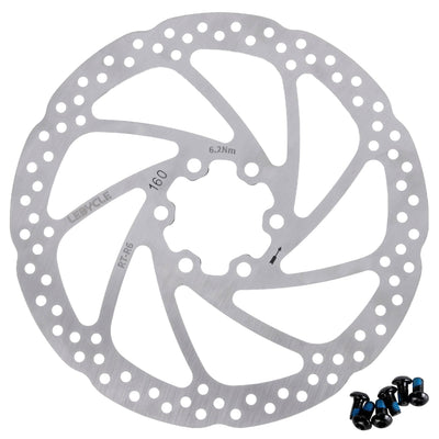 160mm stainless steel bike disc brake rotor with 6 mounting bolts for MTB and road bikes.