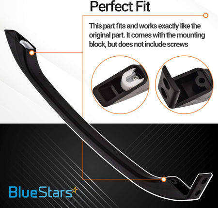 Black 16-3/4 inch refrigerator door handle replacement for Frigidaire with close-up views of mounting blocks.