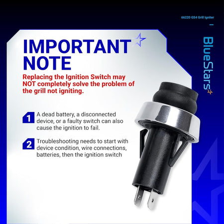 66220 GS4 grill igniter switch with troubleshooting information graphic.