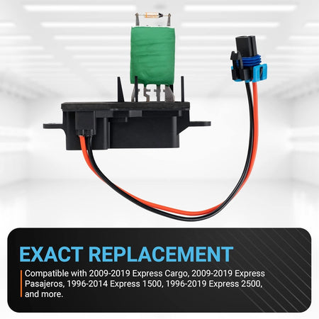 973-407 front HVAC blower motor resistor with wiring harness and connector plug.