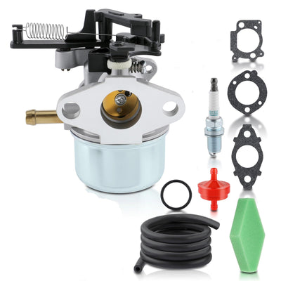 591137 carburetor replacement kit with spark plug, gaskets, fuel filter, fuel line, and air filter for lawn mowers.