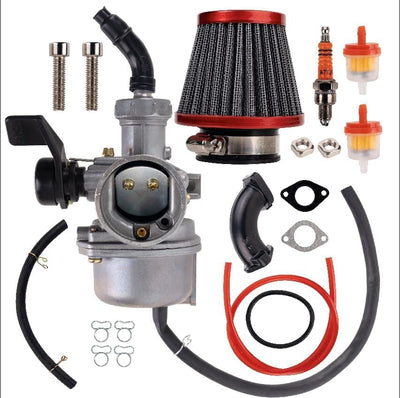 PZ22 22mm carburetor tune-up kit with air filter, spark plug, fuel filters, and intake manifold for 50cc-125cc dirt bikes.