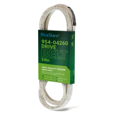 954-04260 3/8 inch x 34 inch replacement drive belt for MTD, Craftsman, and Cub Cadet snowblowers in retail packaging.