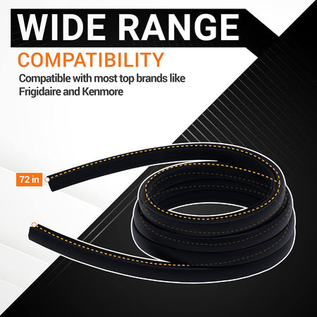 72-inch black dishwasher door seal replacement for Frigidaire and Kenmore models.