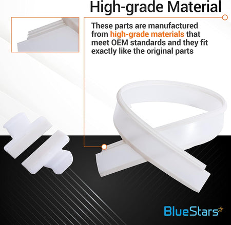 Dishwasher door seal and splash shield kit components showing high-grade material construction.