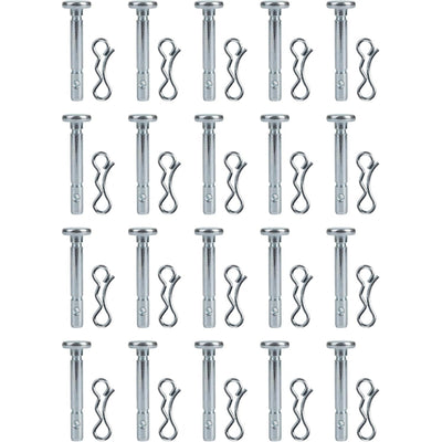 Set of 20 shear pins 738-04124A and 20 cotter pins 714-04040 arranged in rows.