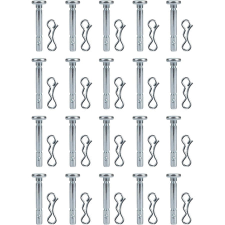Set of 20 shear pins 738-04124A and 20 cotter pins 714-04040 arranged in rows.