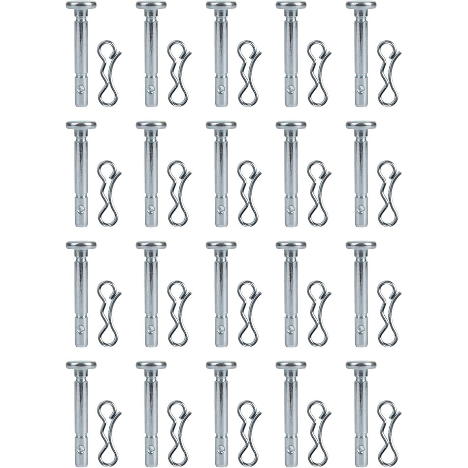 Set of 20 shear pins 738-04124A and 20 cotter pins 714-04040 arranged in rows.