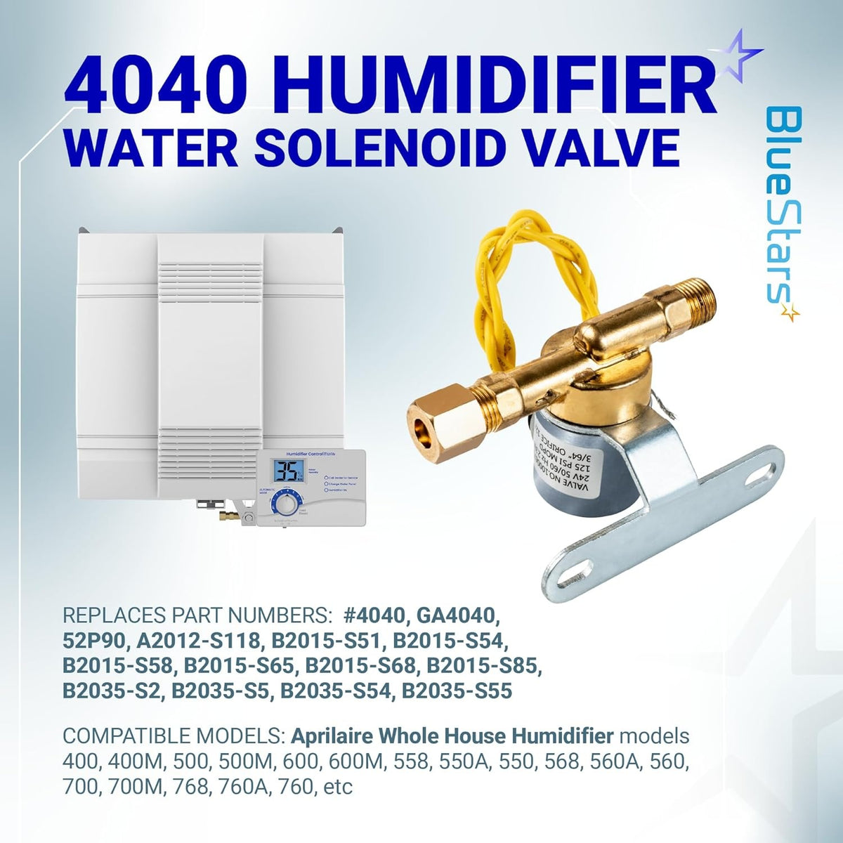 4040 humidifier 24V water solenoid valve with mounting bracket and wiring for Aprilaire whole house humidifiers.
