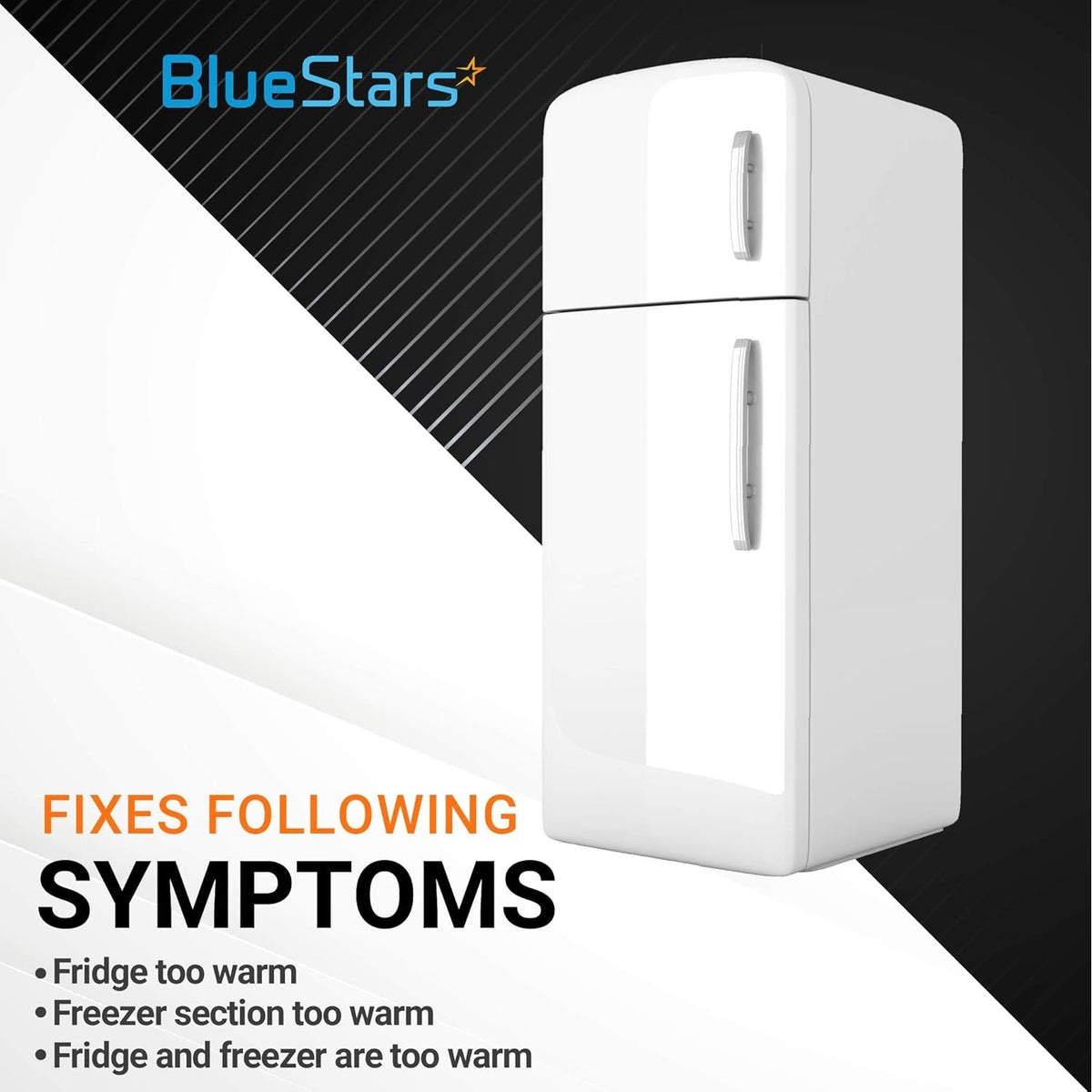White top-freezer refrigerator illustrating symptoms fixed by the 5303918301 garage heater kit.
