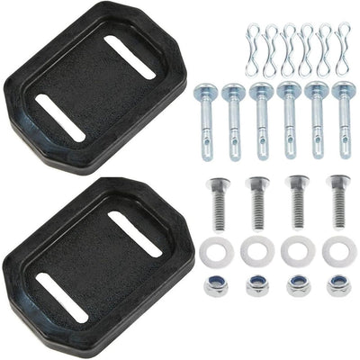 Two 731-06439 snowblower skid shoes with included mounting hardware, bolts, washers, nuts, and cotter pins.