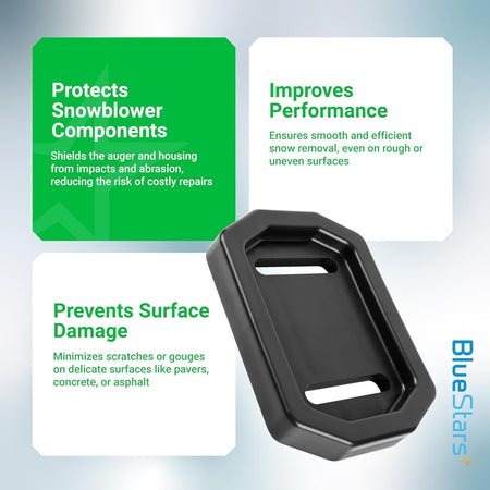 731-06439 snowblower skid shoe replacement part with informational graphic highlighting performance and surface protection.