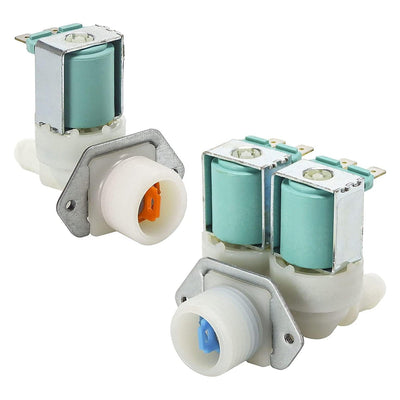 Replacement cold and hot water inlet valve set for Samsung and Kenmore washing machines.