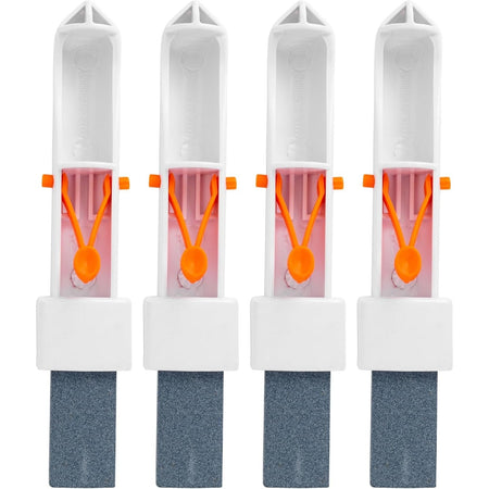 Set of four pool pumice stones with white EZ-clip handles for pool cleaning.