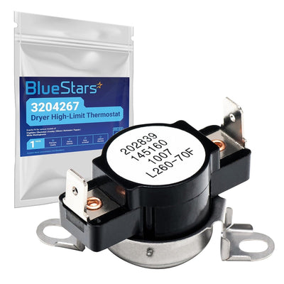 3204267 dryer high-limit safety thermostat replacement with packaging for Frigidaire and Kenmore dryers.