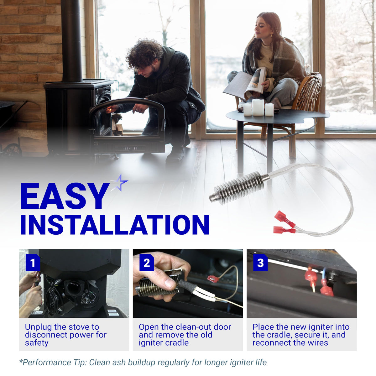 Igniter 3-20-677200 16-fin stainless steel heating element with installation guide and step-by-step instructions.