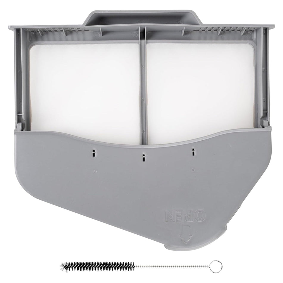 Replacement DC97-16742A dryer lint trap filter for Samsung dryers with included cleaning brush.