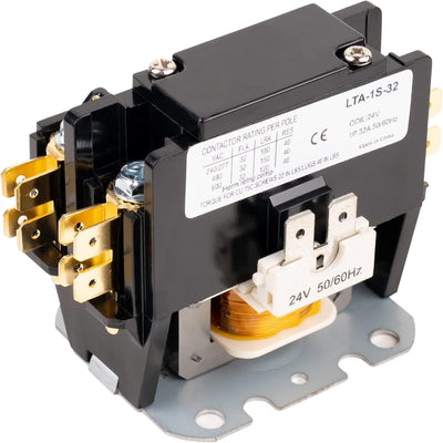 1 pole 32 amp contactor with 24VAC coil and electrical rating label visible.