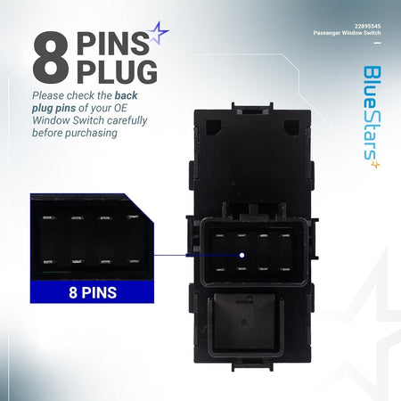 Back view of 22895545 power window switch showing the 8-pin connector plug configuration.