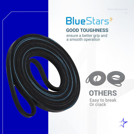 Coiled 341241 dryer drum belt for Whirlpool and Kenmore dryers, showing durable construction for smooth operation.