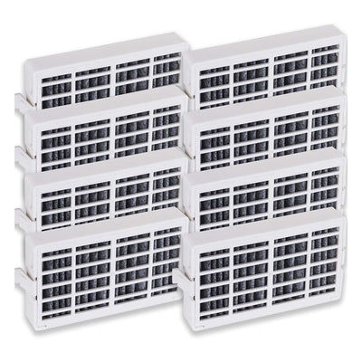 Pack of 8 W10311524 refrigerator air filter cartridges for Whirlpool FreshFlow compatible appliances.