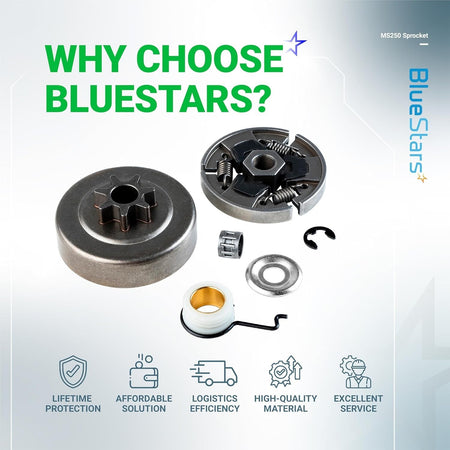 Clutch drum sprocket kit with bearing, washer, E-clip, and worm gear for Stihl chainsaws.