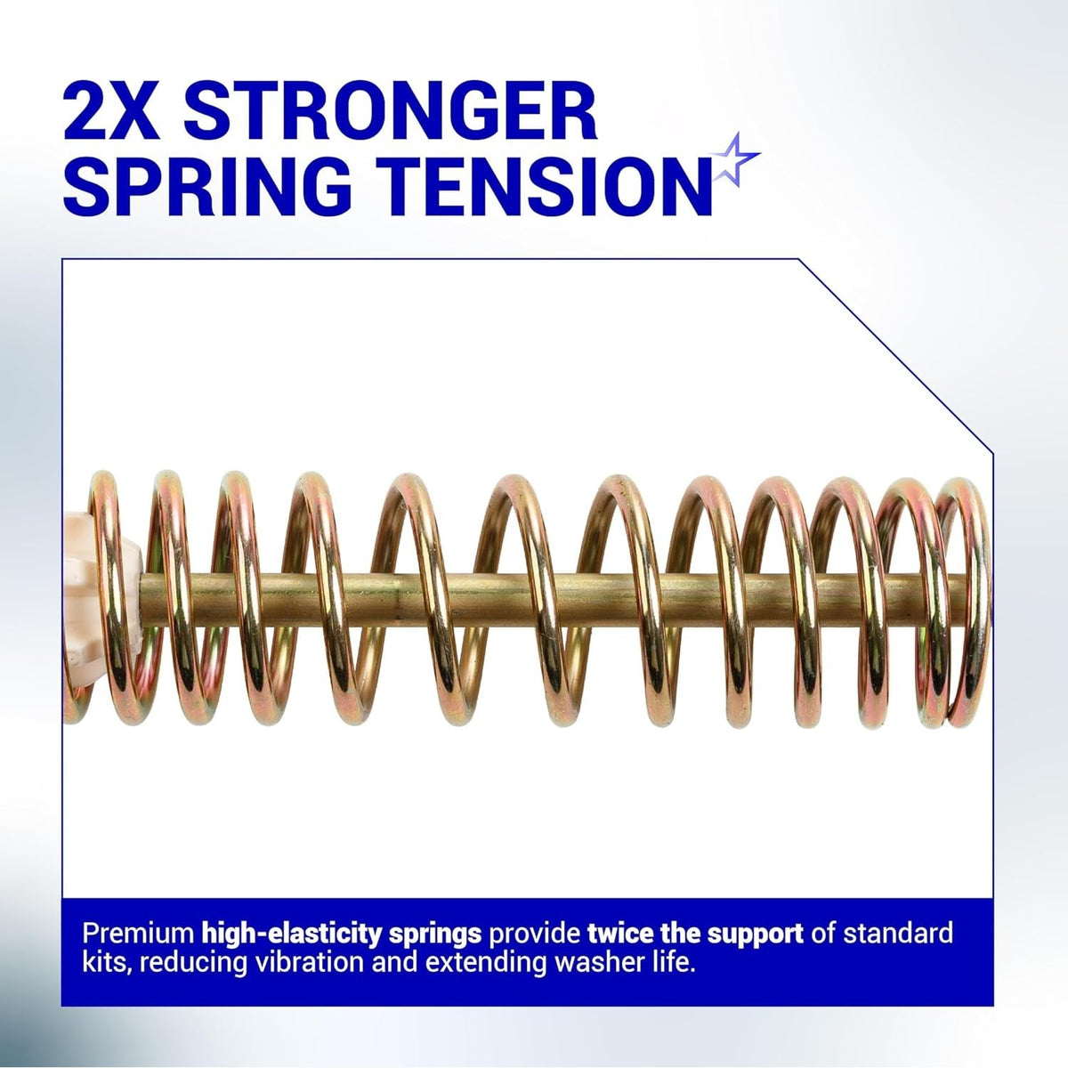 Close-up of high-tension suspension rod spring for GE washer replacement parts.