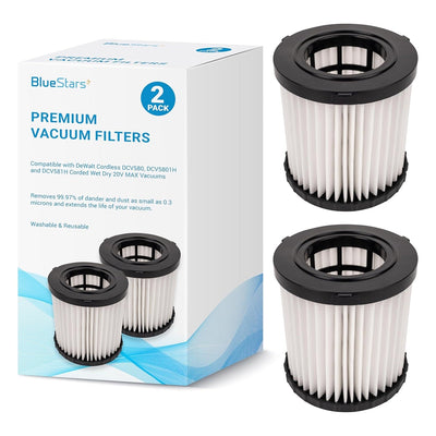 Two replacement vacuum filters for DeWalt DCV580 and DCV581H wet/dry vacuums with retail packaging box.