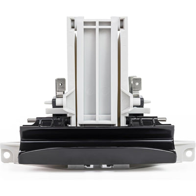 Replacement dishwasher door latch handle assembly for Whirlpool and Maytag, front view.
