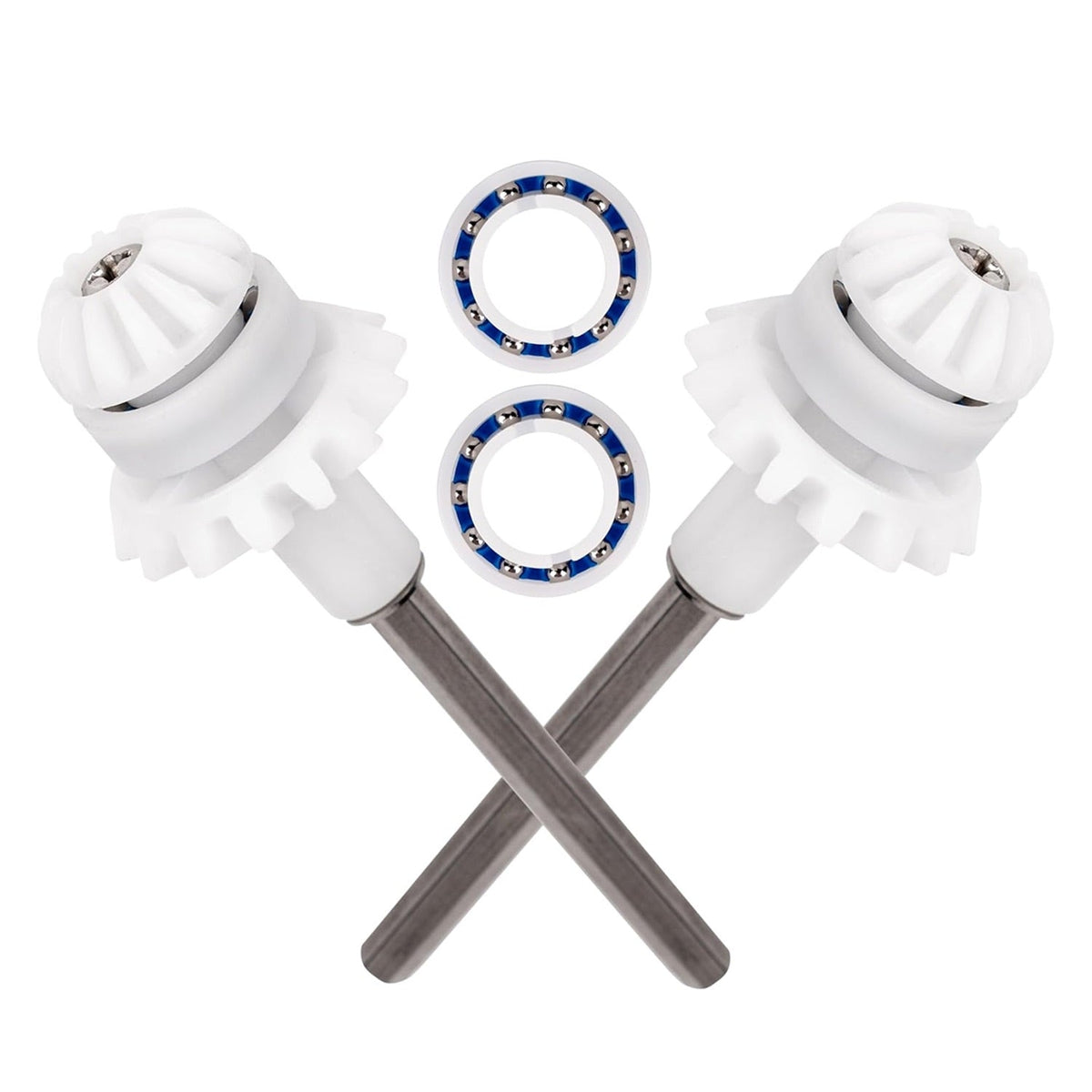 Two R0525100 drive shaft assemblies and two R0527000 engine wheel bearings for Zodiac MX8 and MX6 pool cleaners.
