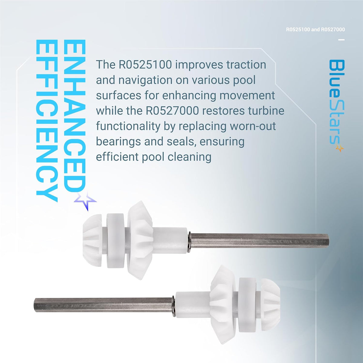 Two R0525100 drive shaft assemblies for Zodiac MX8 and MX6 pool cleaners shown against an informational background.