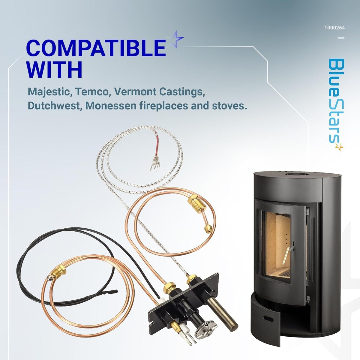 10002264 3-way pilot assembly kit with thermocouple for Majestic, Monessen, and Vermont Castings fireplaces.