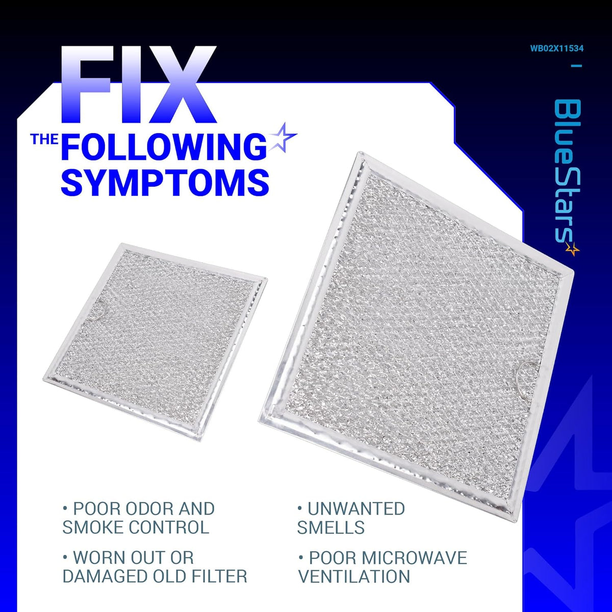 Two WB02X11534 microwave grease filter replacements for GE and Samsung over-the-range ovens.