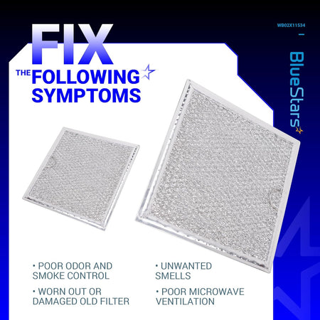 Two WB02X11534 microwave grease filter replacements for GE and Samsung over-the-range ovens.